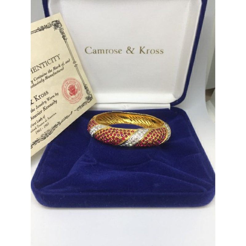 Camrose & Kross Jacqueline Kennedy Red & Clear Swarovski Crystals Bracelet. 6 3/4"
