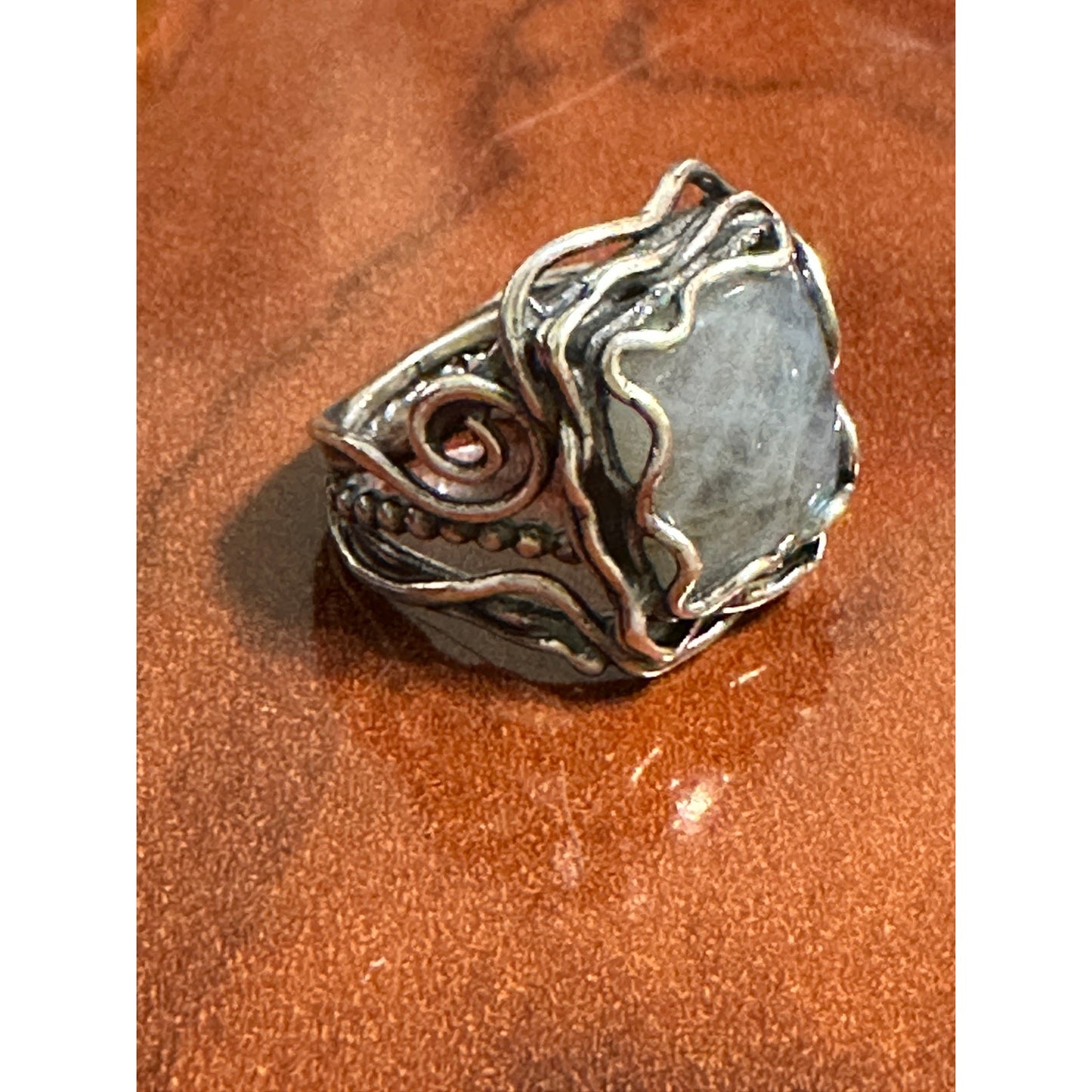 Israeli Sterling Silver Labradorite Ring Size 6.75 • Artisan Handcrafted Design