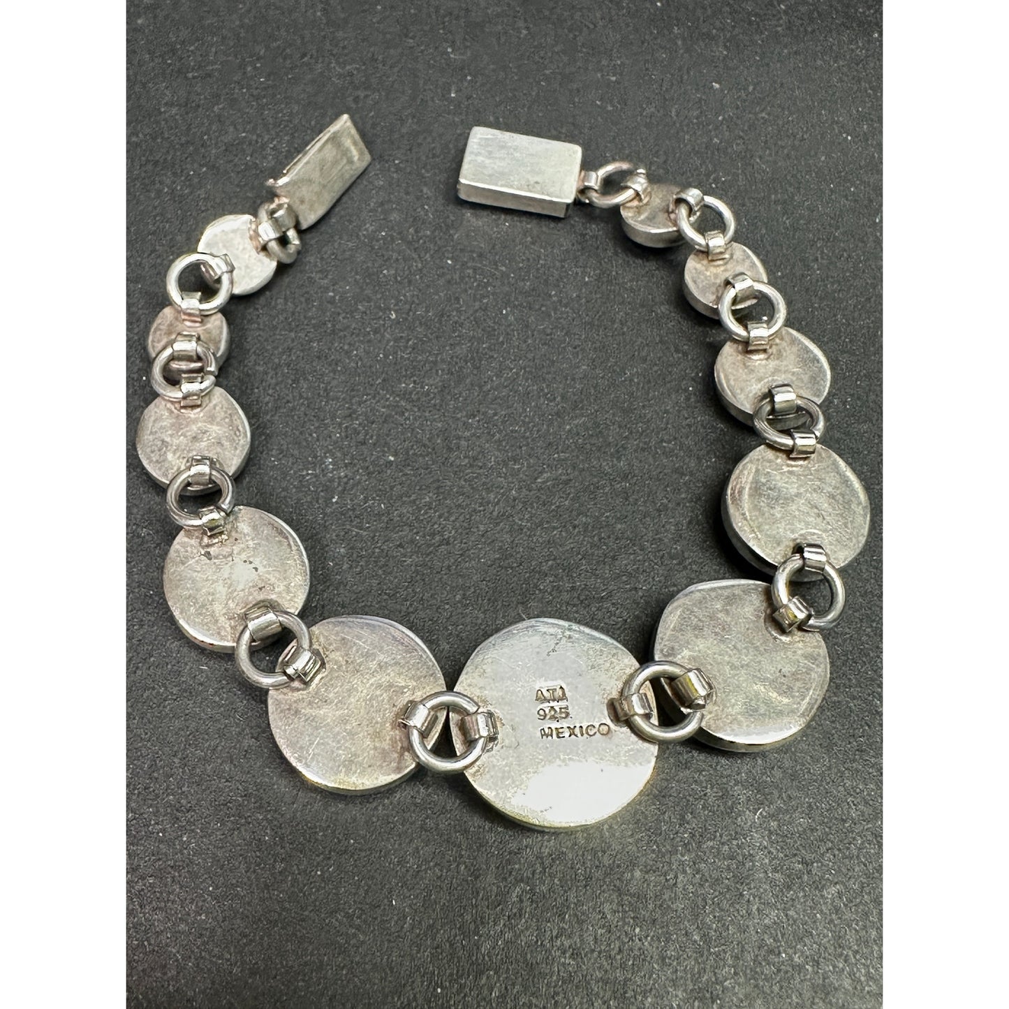 ATI Sterling Silver Graduated Round Abalone Link Bracelet