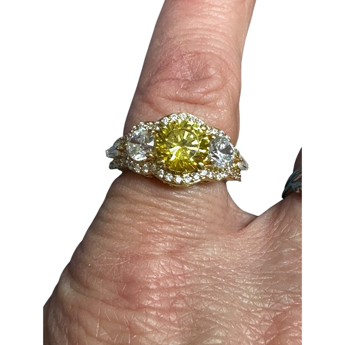 Charles Winston Bella Luce 18k Over Sterling Canary White CZ Ring Size 6 3/4 NIB