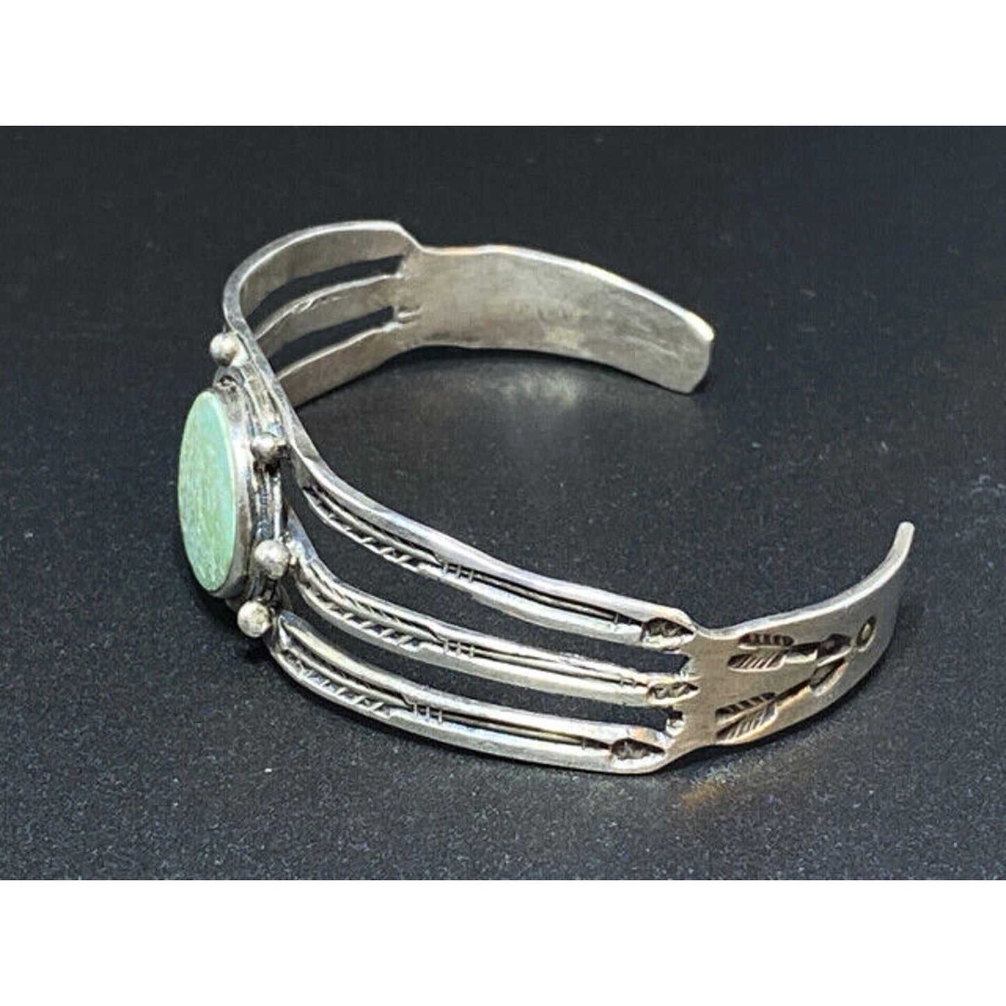 Vintage Sterling Silver Native American Cuff Bracelet with Green Stone