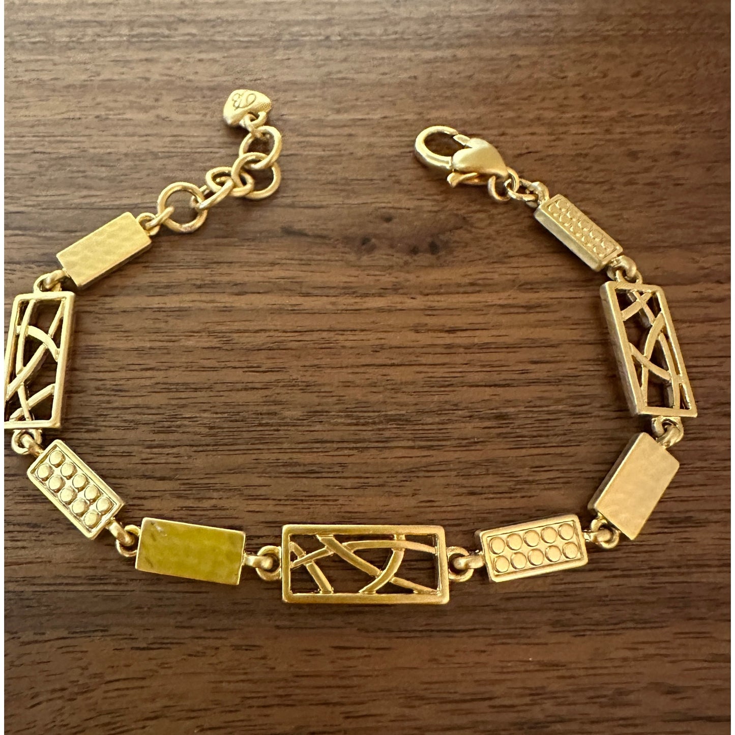 Brighton Reversible Gold Tone Bracelet 7” + 1” Ext Modern Geo Rectangles Heart B Tag