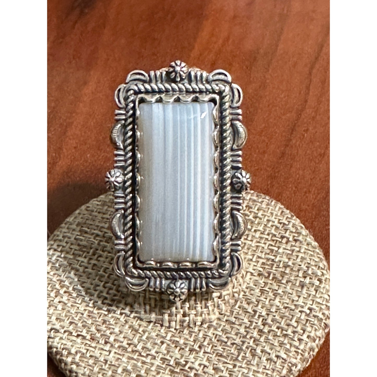 Carolyn Pollack Relios Sterling Silver Banded Agate Ring Sz 7 Statement