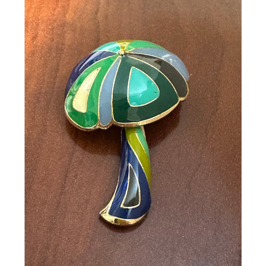 Vintage Eisenberg Goldtone Enamel Mushroom Brooch Pin