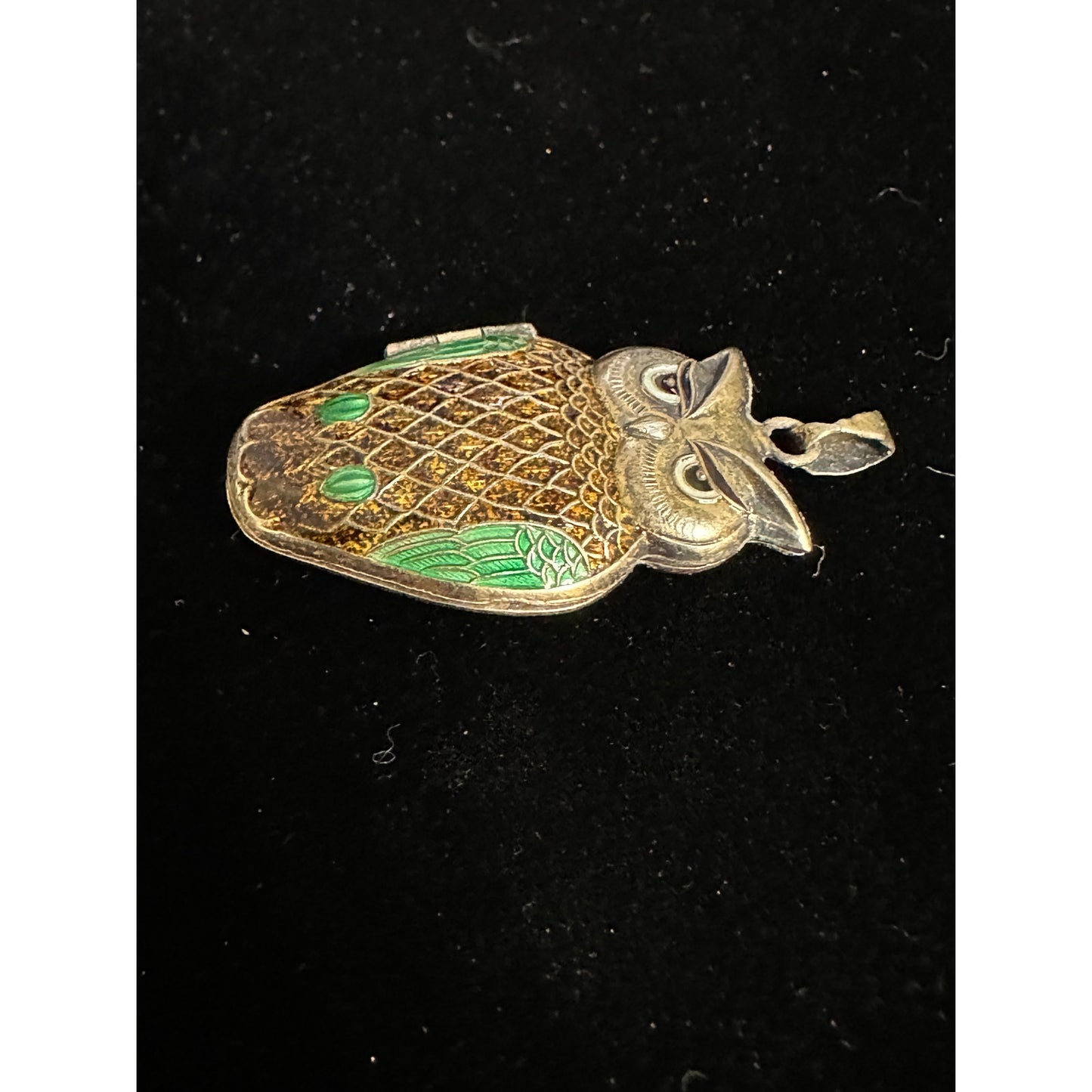 Vintage Double Sided Sterling Silver Enamel OWL Locket Pendant w/ Enamel inside