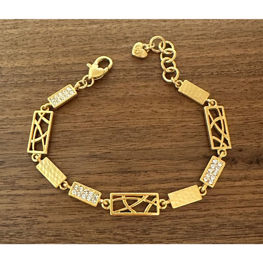 Brighton Reversible Gold Tone Bracelet 7” + 1” Ext Modern Geo Rectangles Heart B Tag