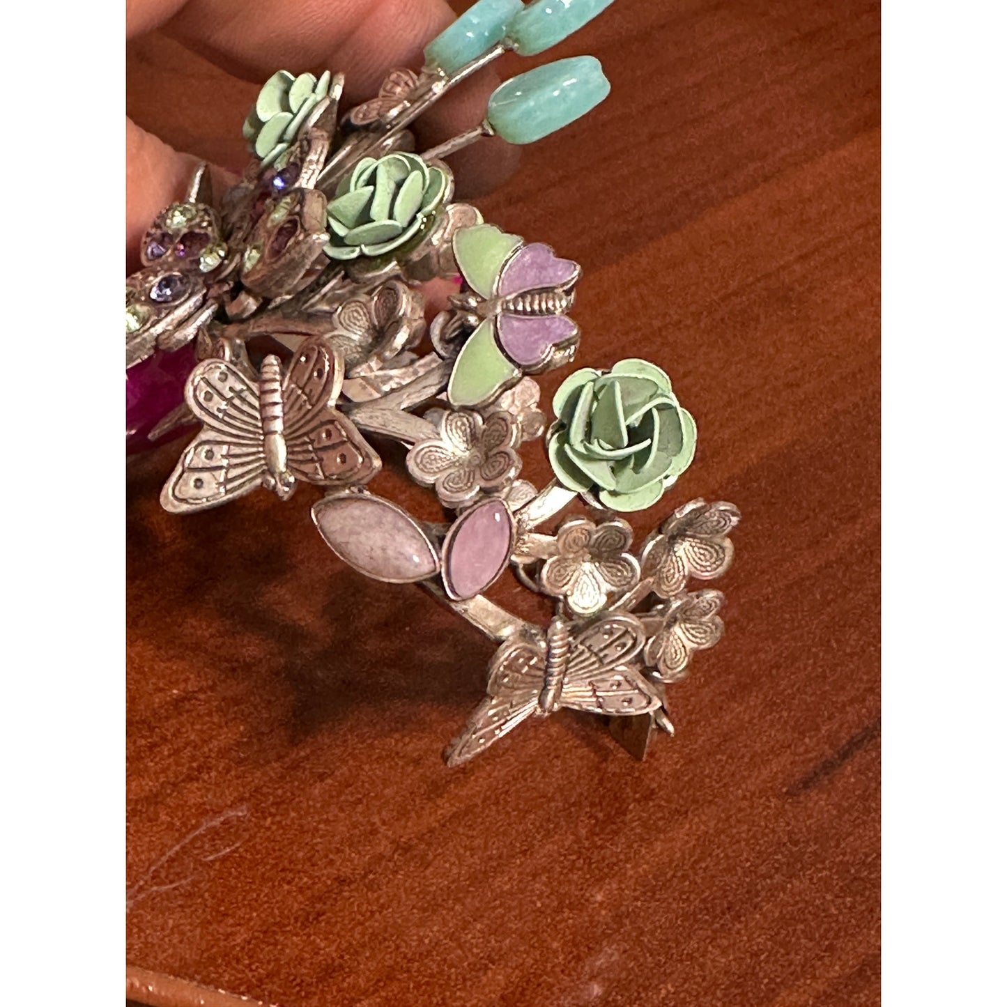 Mary DeMarco Butterfly Floral Garden Cuff Bracelet Rhinestone Resin Flowers