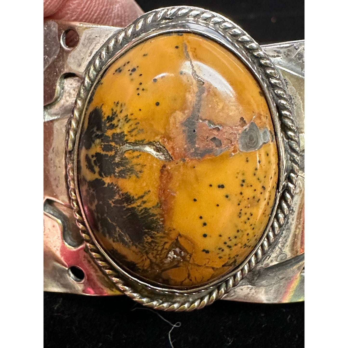 Unique Wide Silver Serving Pieces Cuff Bracelet w/ Jasper Stone - Spoon Bracelet