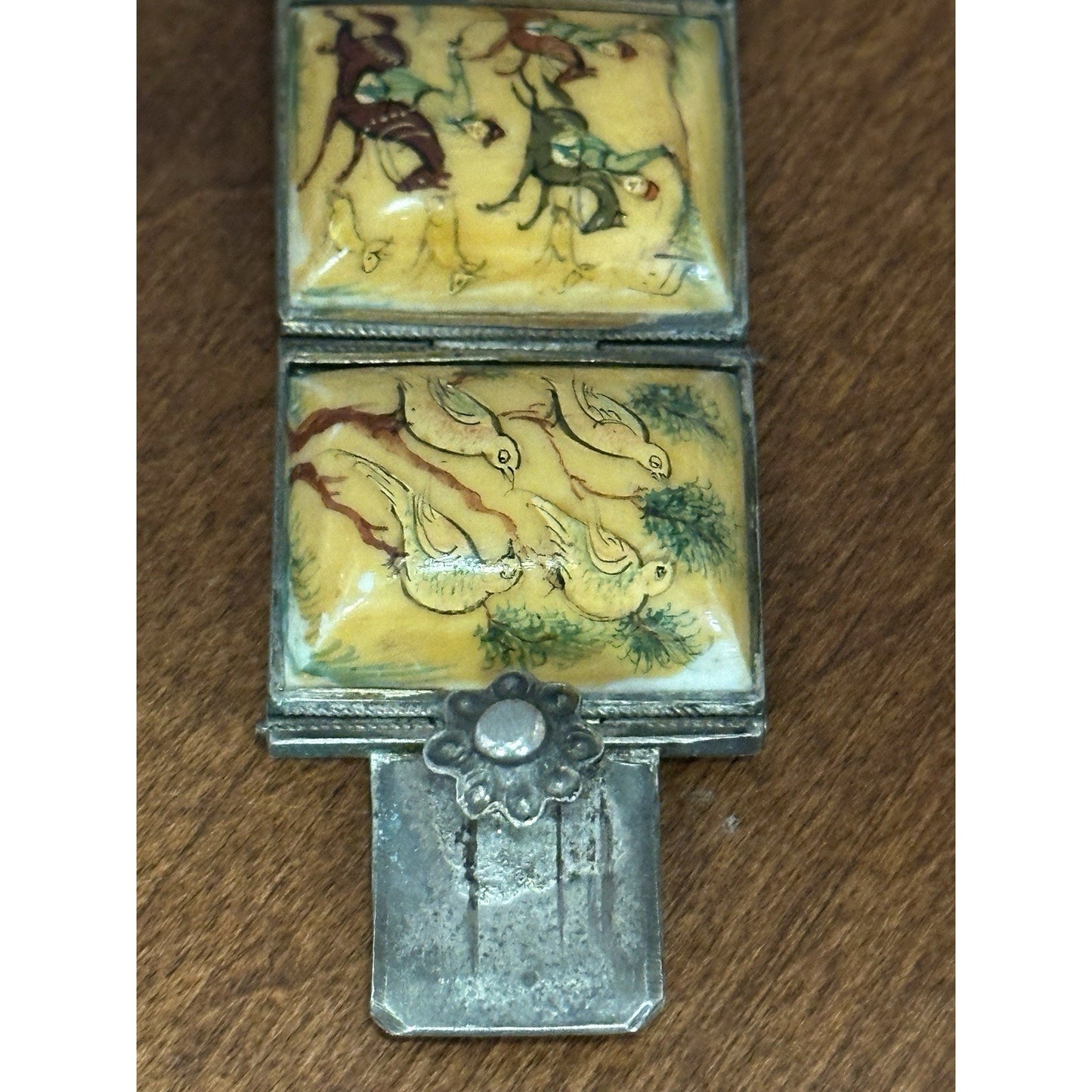 Vintage Hand Painted Persian Storyteller Bovine Bracelet 7 1/4” X 1”