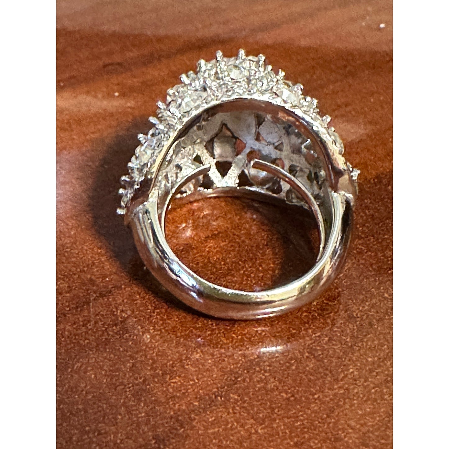 Vintage Crown Trifari Silvertone Rhinestone Chunky Adjustable Ring