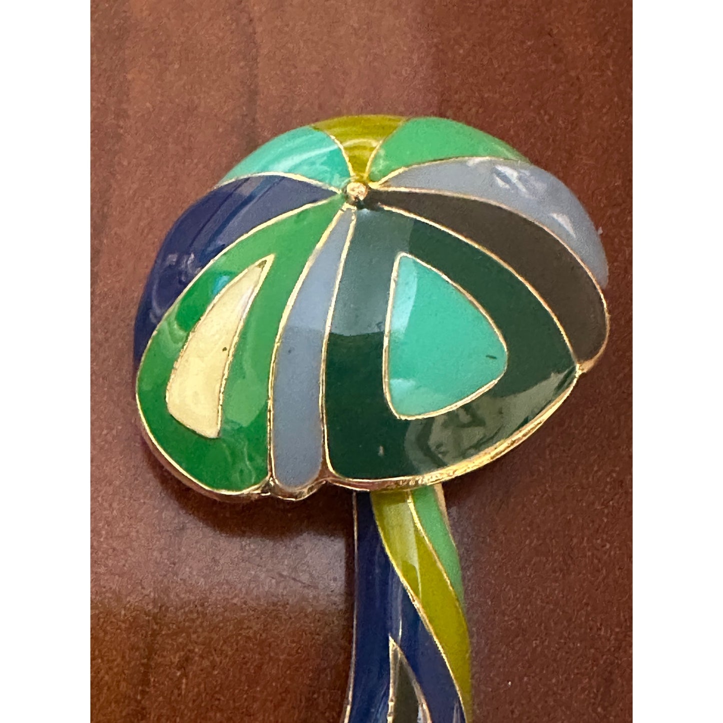 Vintage Eisenberg Goldtone Enamel Mushroom Brooch Pin