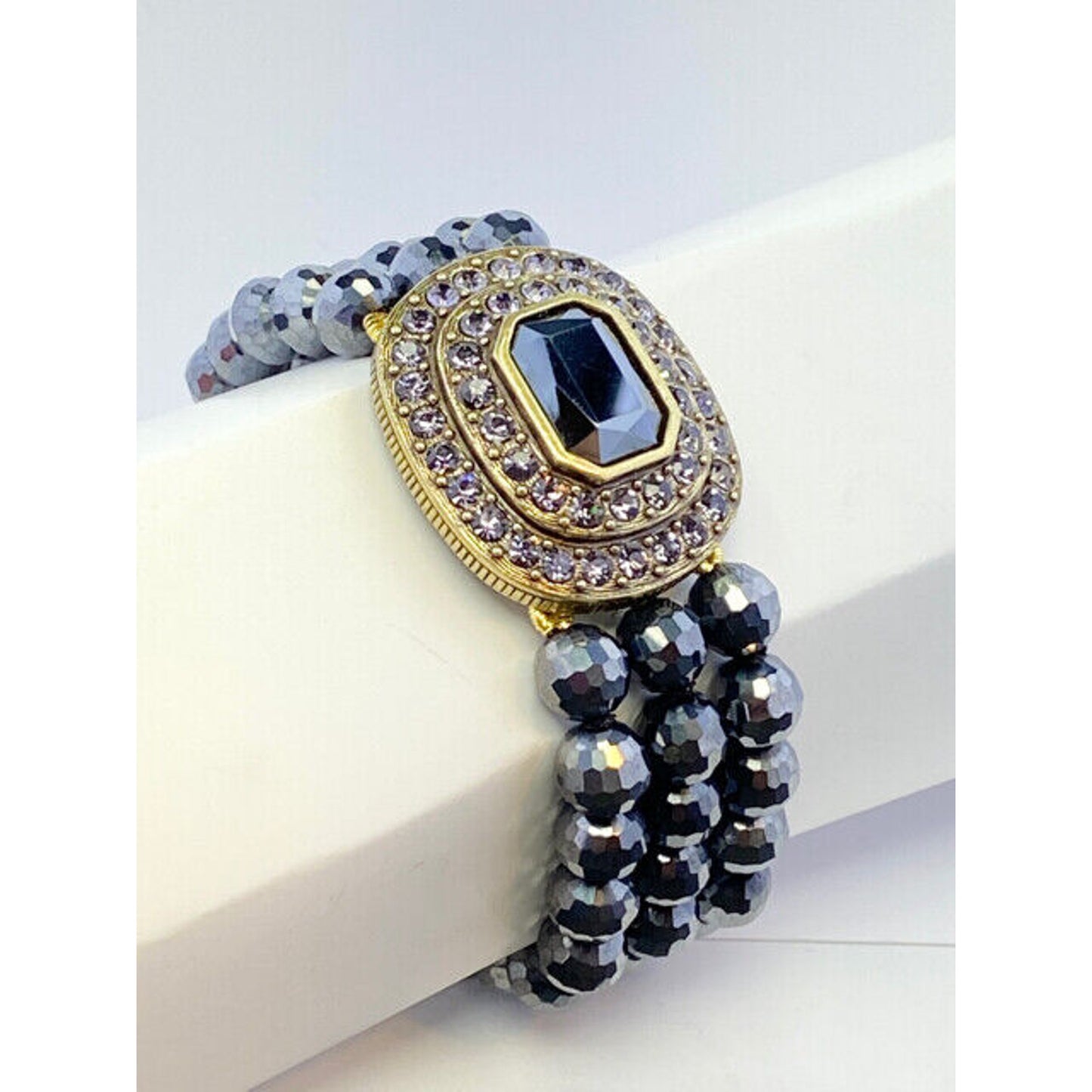 Heidi Daus Triple Strand Hematite Crystal Bracelet ~ Tailored to Please