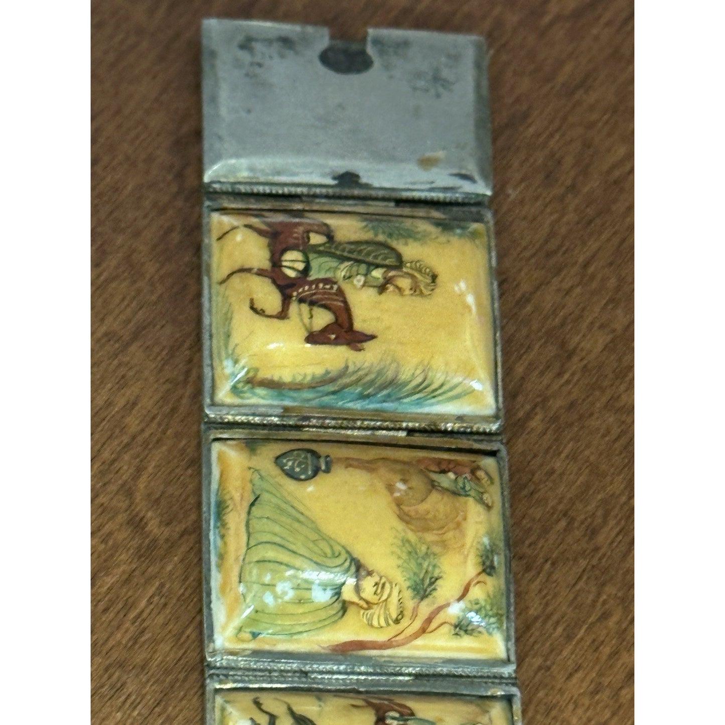 Vintage Hand Painted Persian Storyteller Bovine Bracelet 7 1/4” X 1”