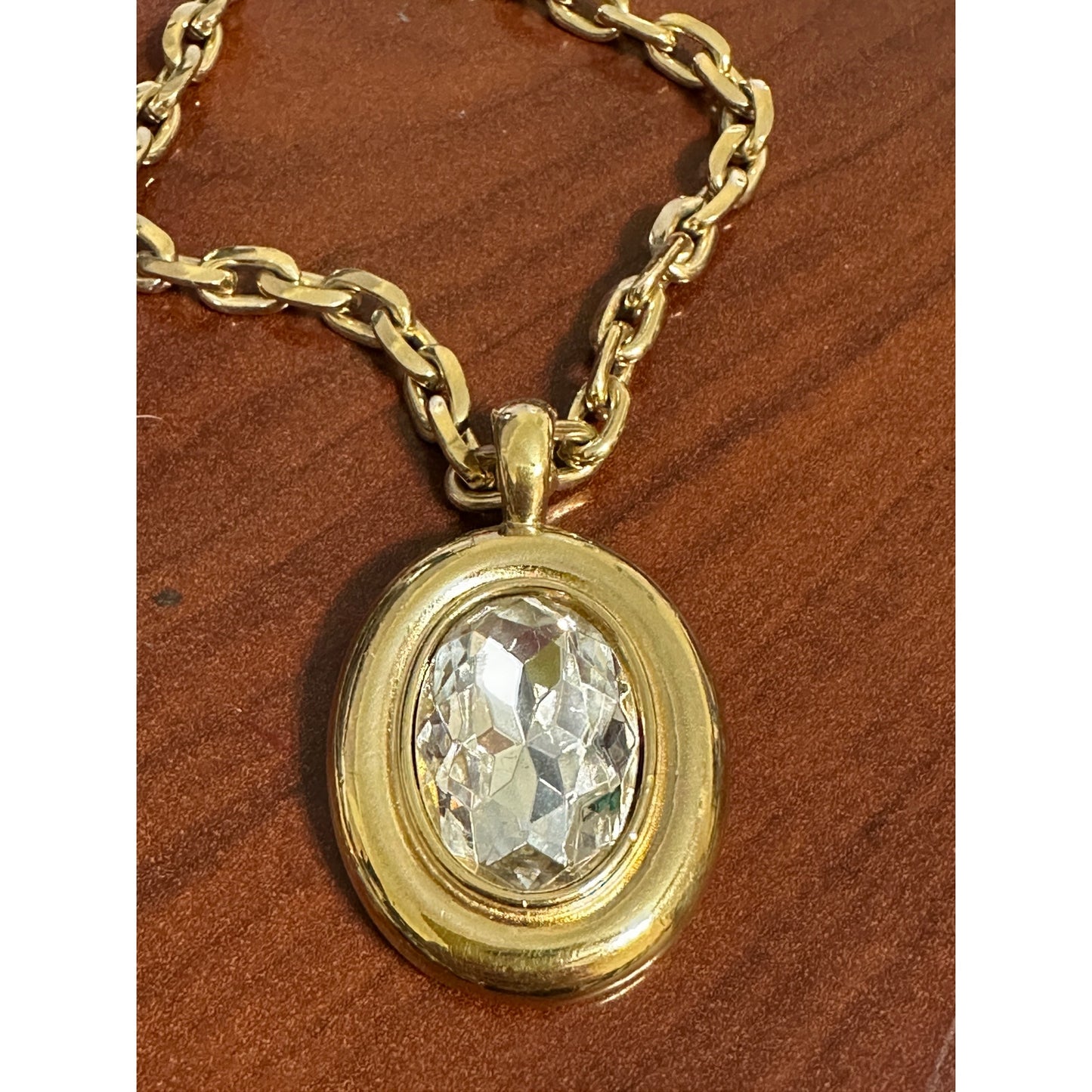 Vintage Givenchy 36” Gold Tone Chain Toggle Necklace w/ Crystal Pendant Signed