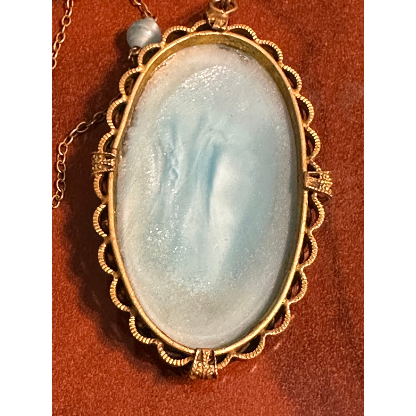Vintage Czech Molded Glass Floral Pendant Necklace Made in Czechoslovakia