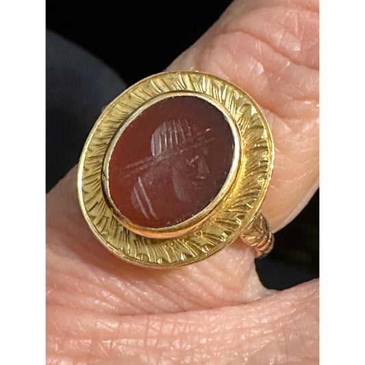 Antique 14k Yellow Gold Carved Carnelian Ring Size 7