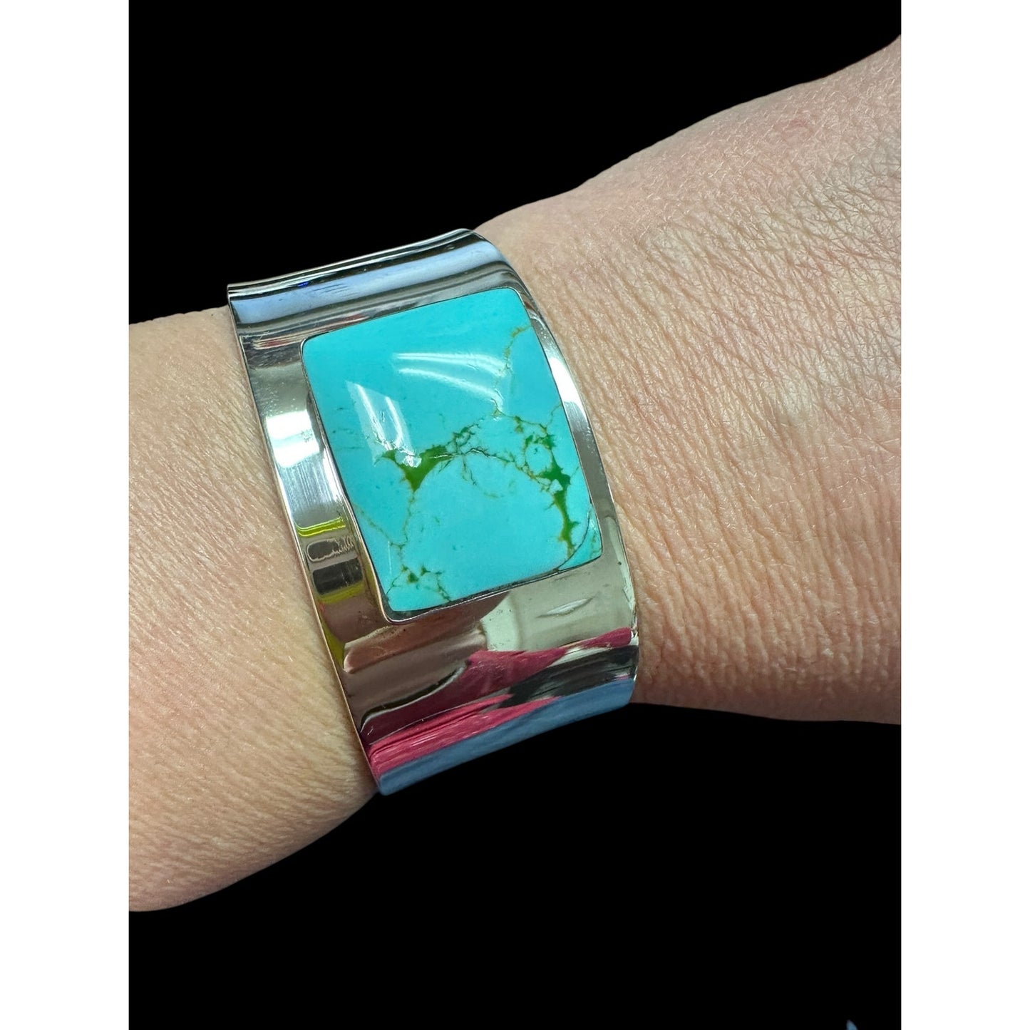Vintage Turquoise Sterling Silver Cuff Marked Mexico 925 / Stamped JR