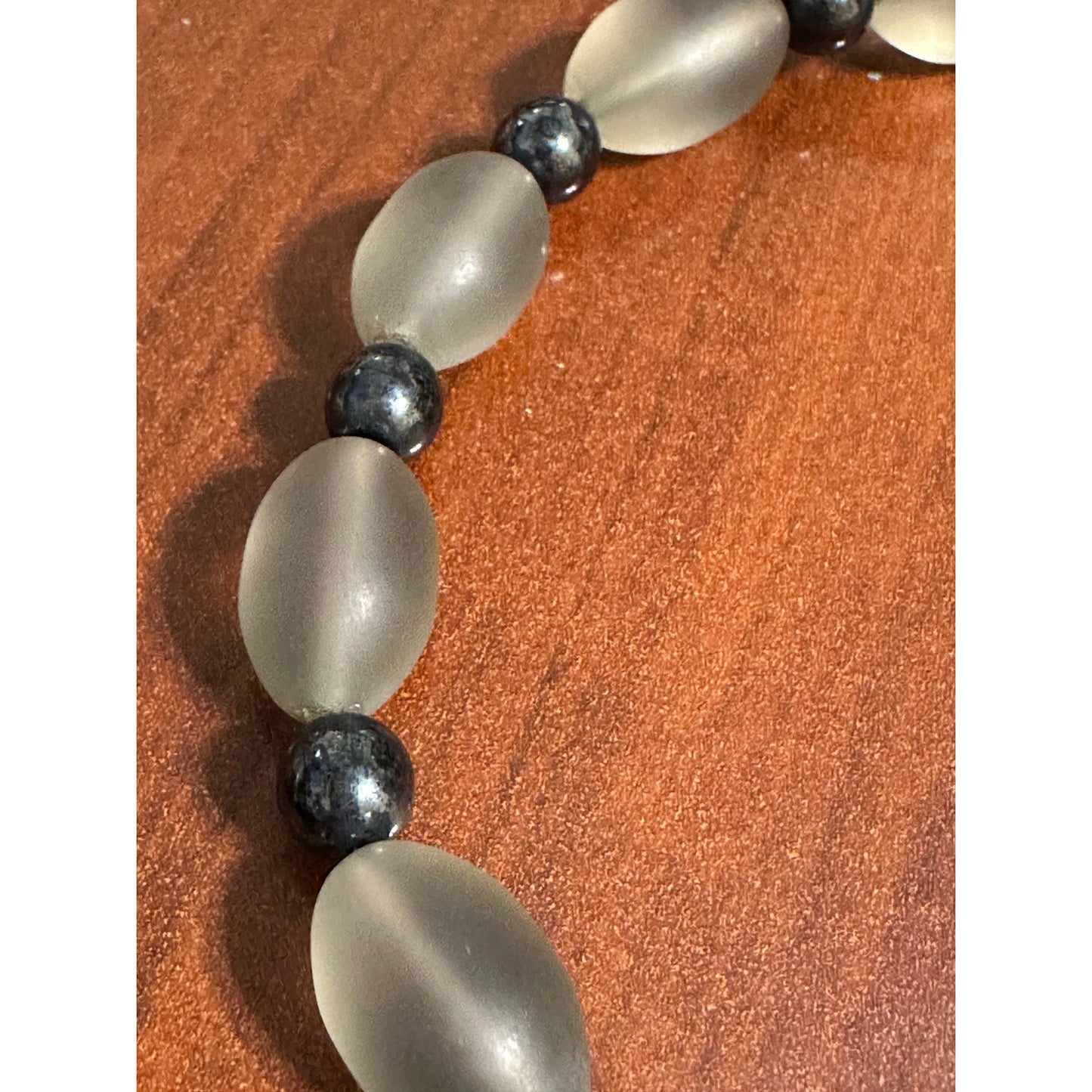 Vintage YSL 17” Frosted Glass Hematite Beaded Necklace Yves Saint Laurent