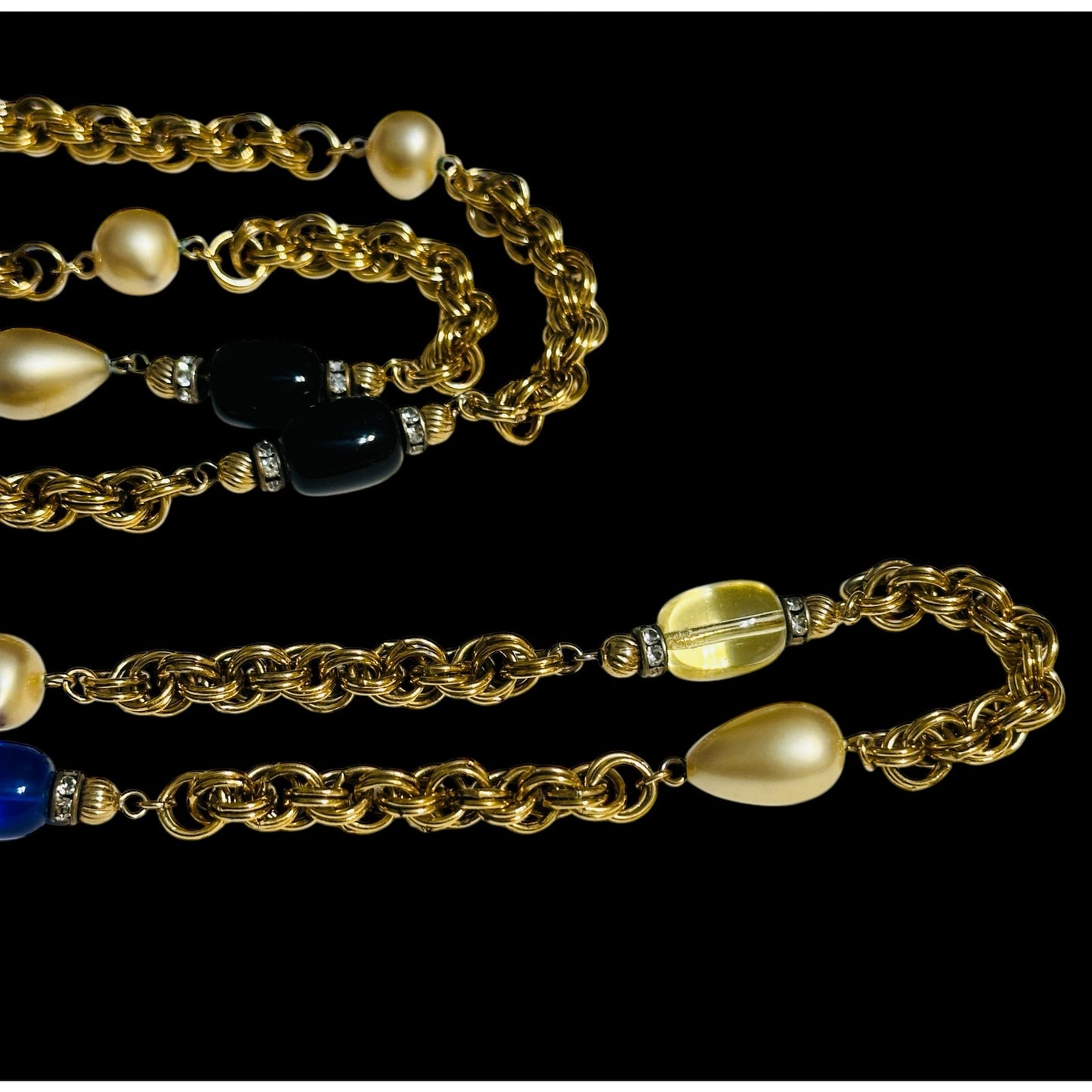 Vintage Givenchy Poured Glass Pate De Verre Gems & Pearls Sautoir Chain Necklace