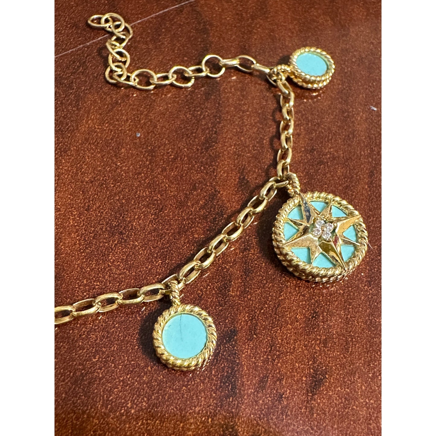 Charles Garnier 18k over Sterling Simulated Turquoise CZ Charm Bracelet