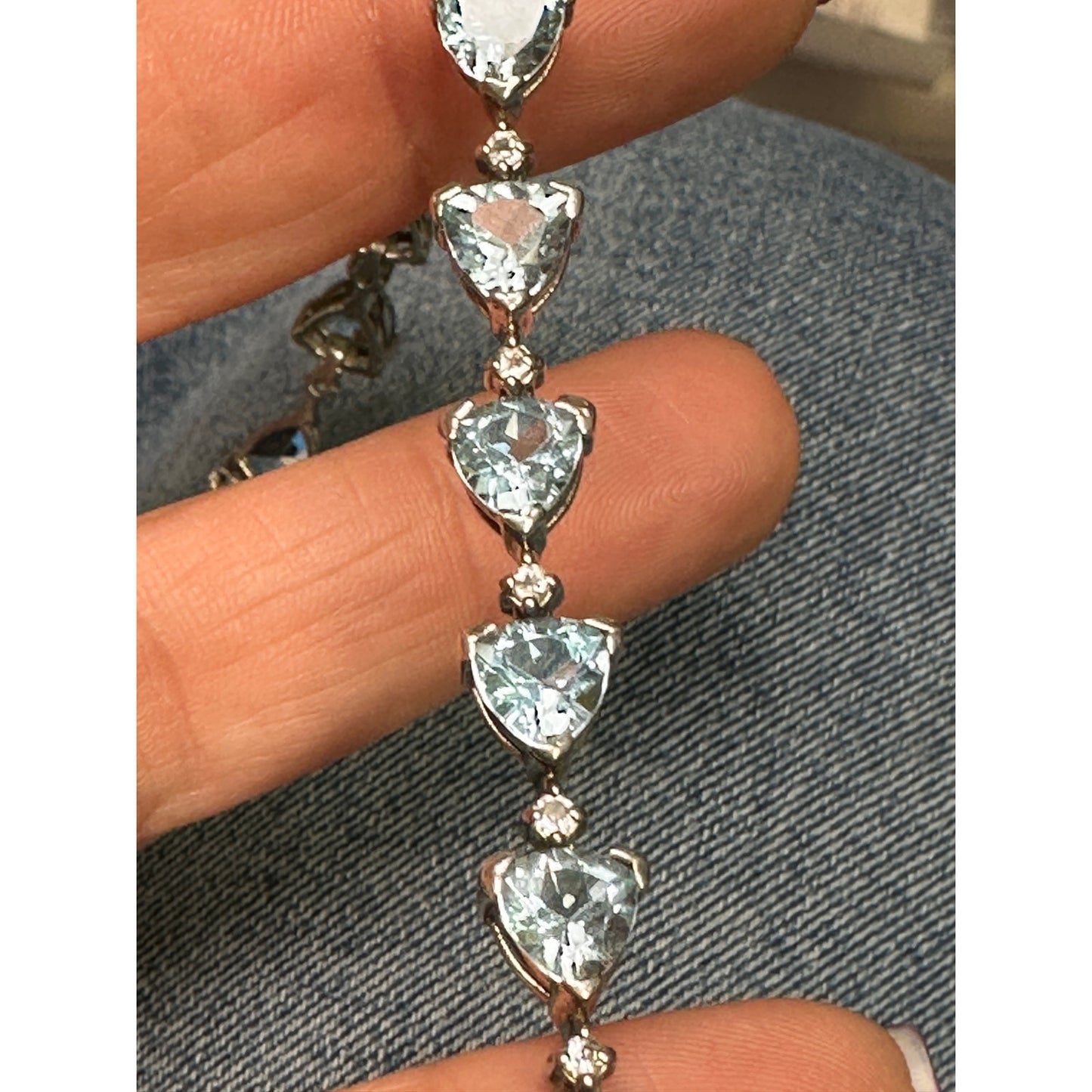 DIT Sterling Silver Trillion Blue Topaz Tennis Bracelet 7 3/4