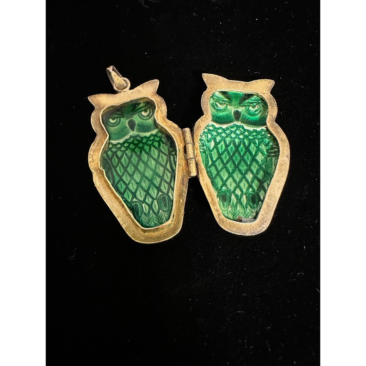 Vintage Double Sided Sterling Silver Enamel OWL Locket Pendant w/ Enamel inside