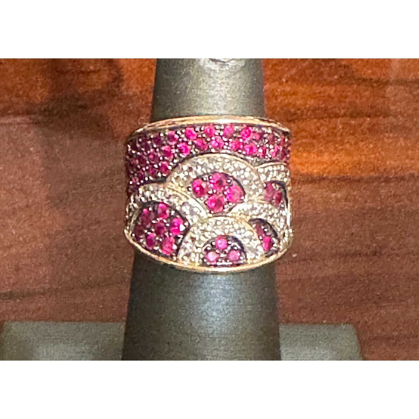 Ross-Simons Vermeil Sterling Faux Ruby CZ Pave Wide Band Ring Size 5
