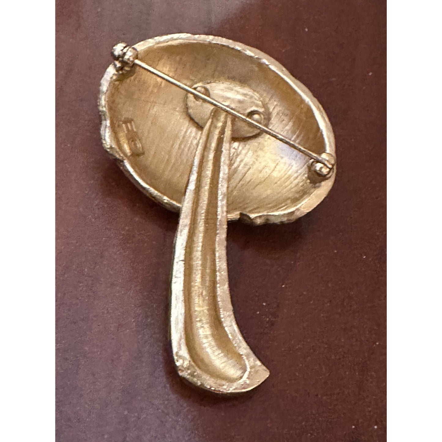 Vintage Eisenberg Goldtone Enamel Mushroom Brooch Pin