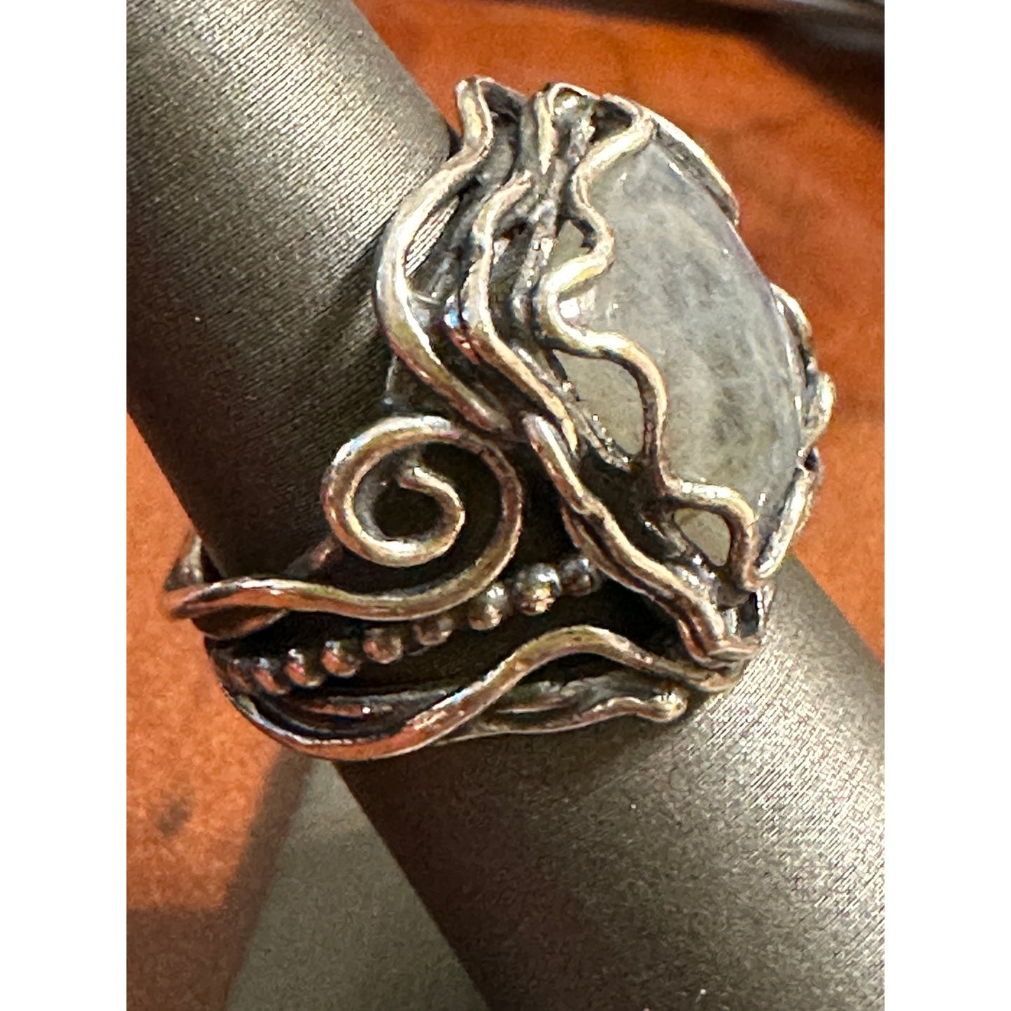 Israeli Sterling Silver Labradorite Ring Size 6.75 • Artisan Handcrafted Design