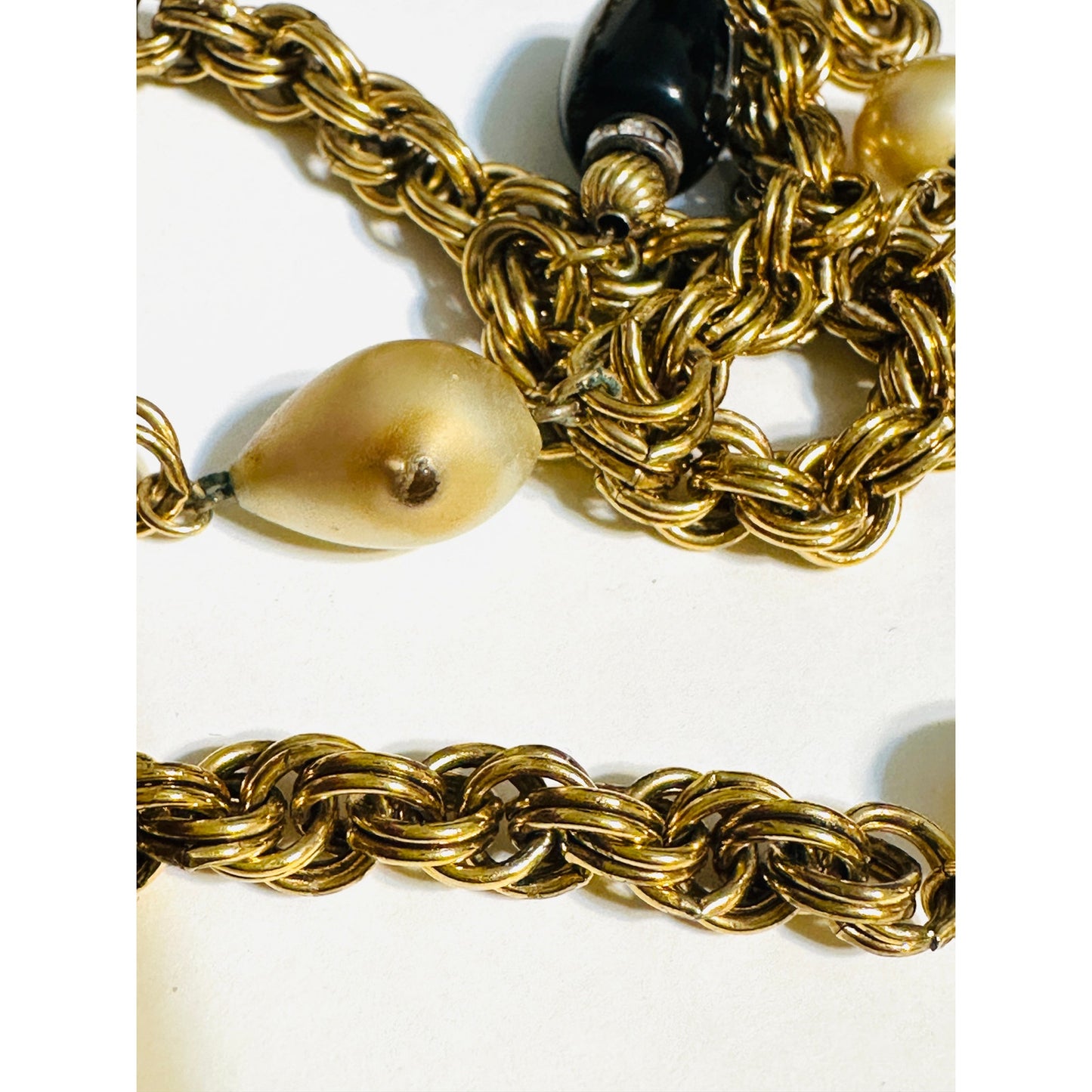 Vintage Givenchy Poured Glass Pate De Verre Gems & Pearls Sautoir Chain Necklace