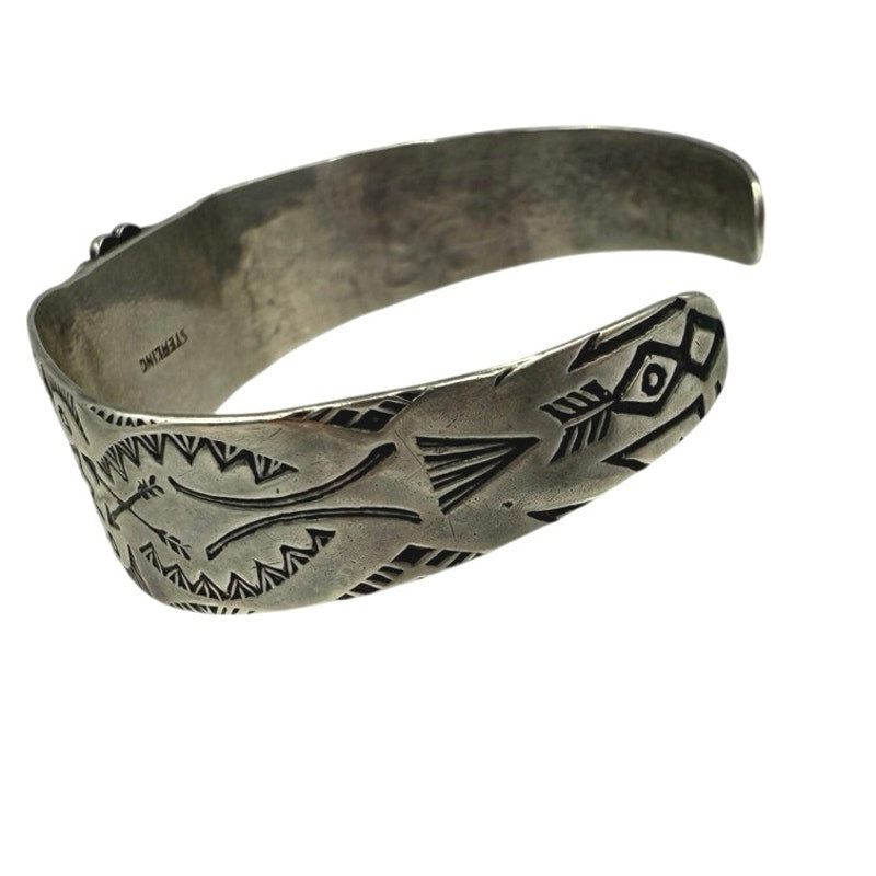 Vintage Fred Harvey Era Sterling Silver Thunderbird Green Turquoise Native Cuff Bracelet