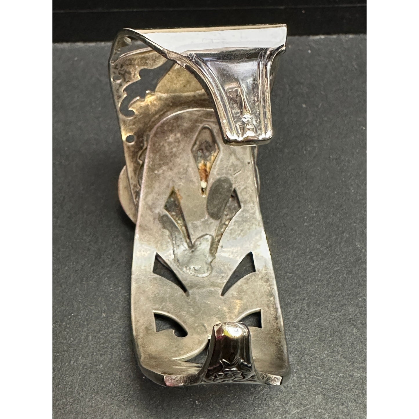 Unique Wide Silver Serving Pieces Cuff Bracelet w/ Jasper Stone - Spoon Bracelet