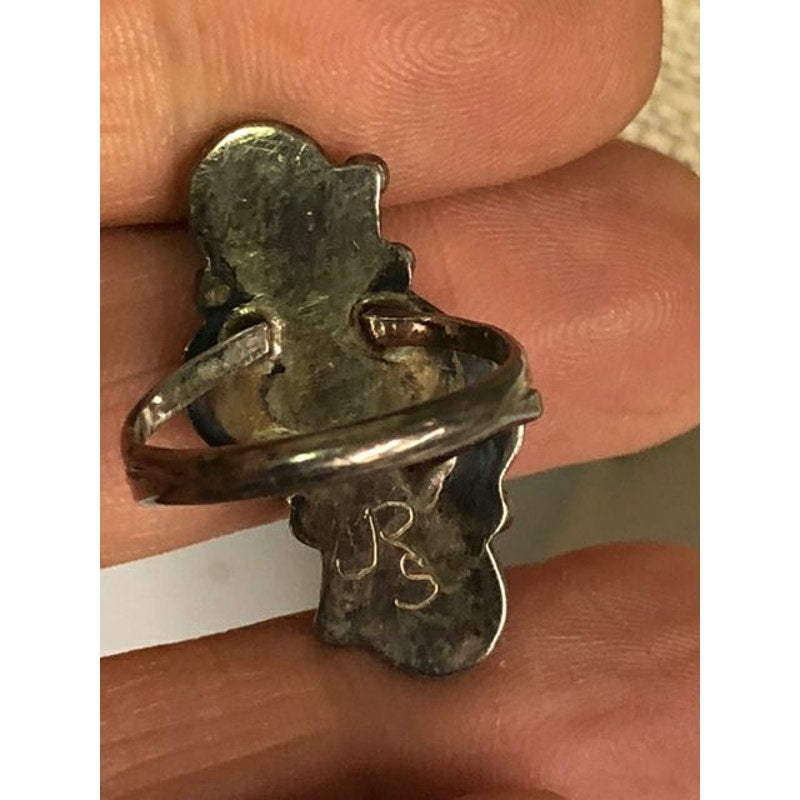 Vintage Sterling Turquoise Native American Tear Drop Shadowbox Ring Signed 6.75