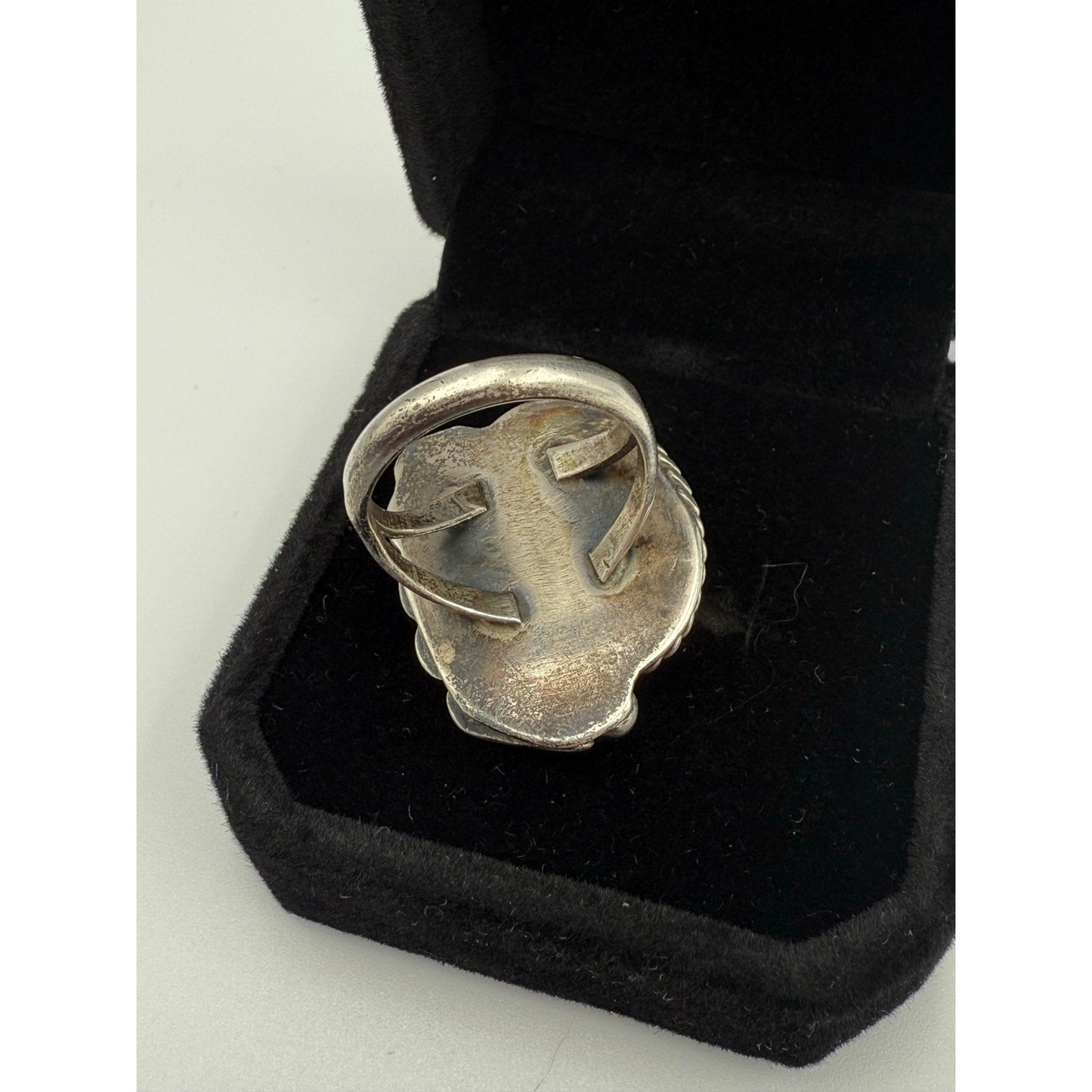 Vintage Navajo Handmade Sterling Silver and Natural Turquoise Feather Ring Size 6 3/4 - 9 grams