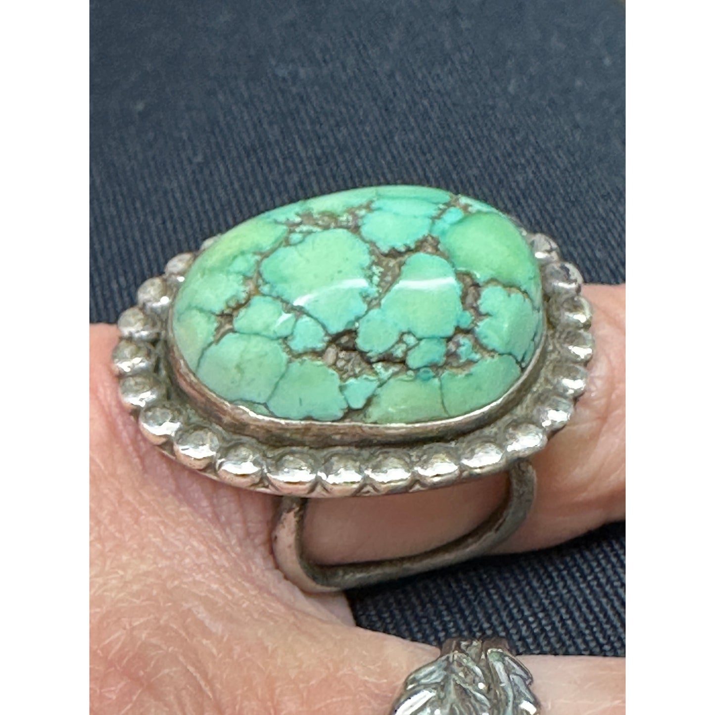 Vintage Navajo Sterling Silver Turquoise Ring – Natural Spiderweb Turquoise, Split Shank, Old Pawn Style