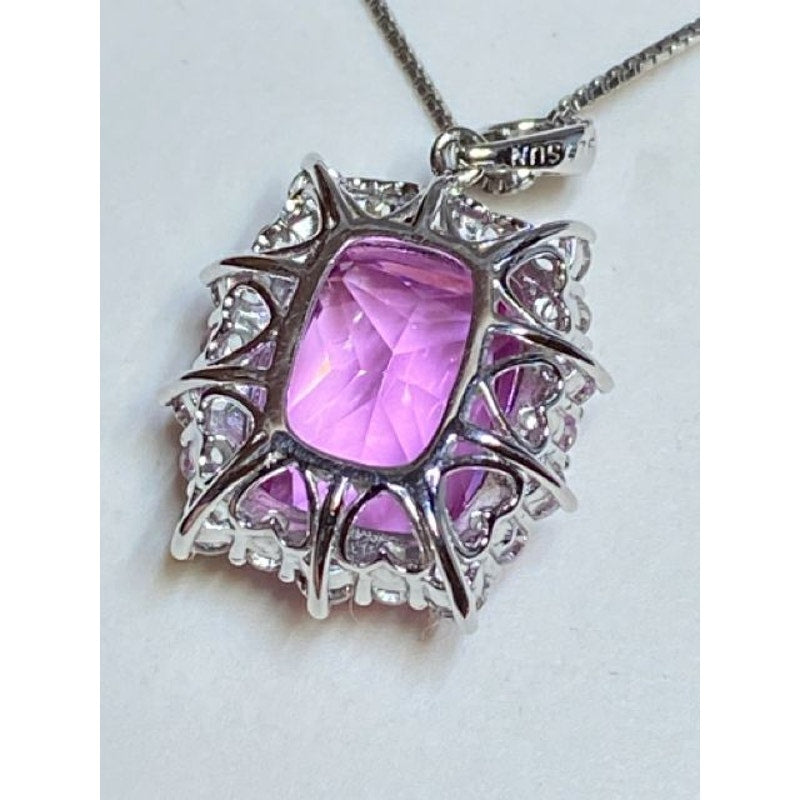 Sterling Silver Lab Created Pink & White Sapphire Pendant Necklace