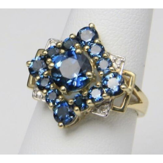 10k Yellow Gold London Blue Topaz Diamond Ring Size 6