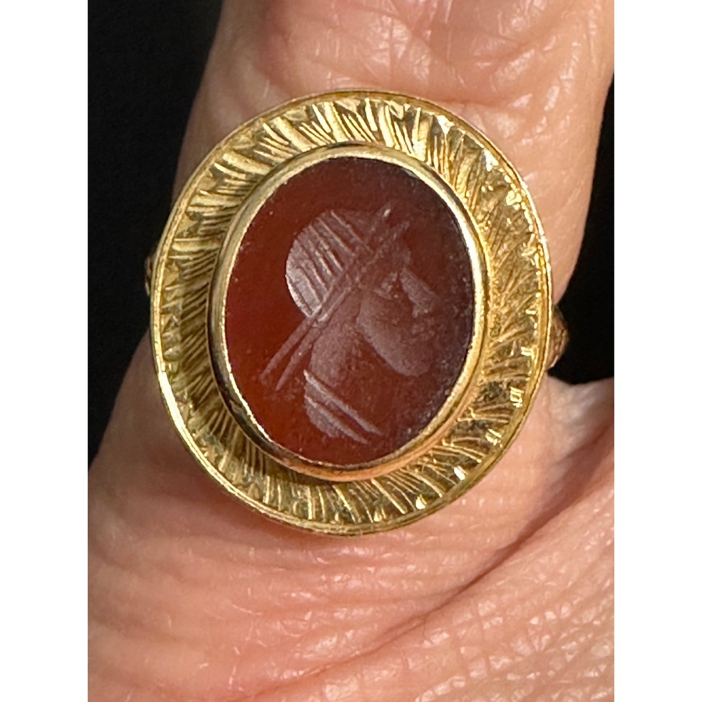 Antique 14k Yellow Gold Carved Carnelian Ring Size 7