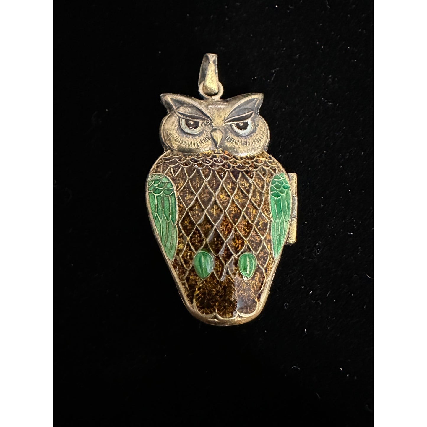 Vintage Double Sided Sterling Silver Enamel OWL Locket Pendant w/ Enamel inside