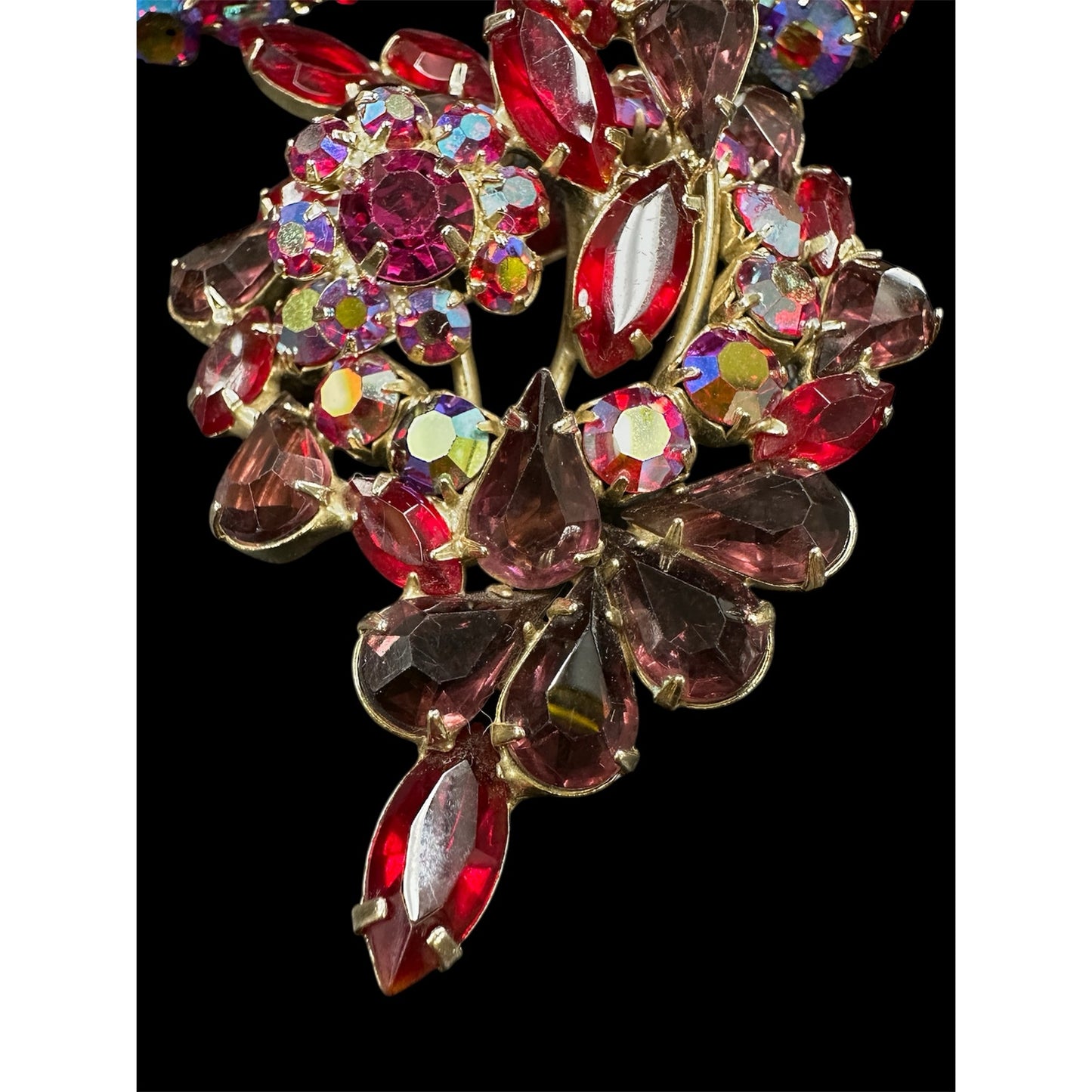 Fabulous Juliana Red Purple Fuschia Large Rhinestone Brooch Pin