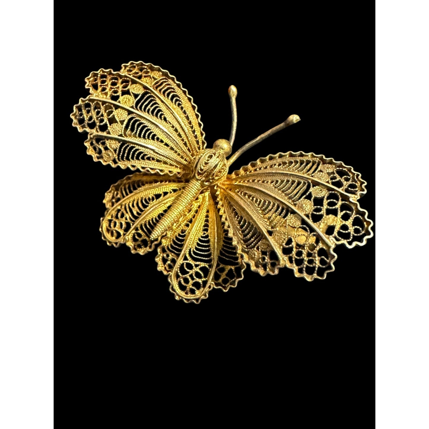 Vintage 800 Silver Gold Gilt Filigree Butterfly Brooch Pin