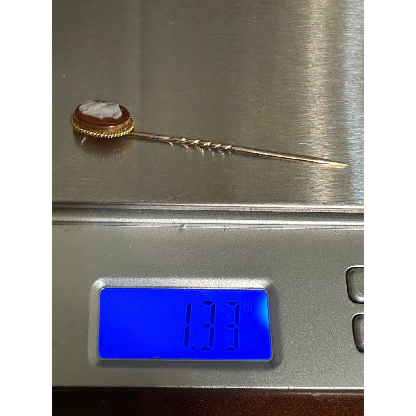 Antique 9k Yellow Gold Carved Cameo Stick Pin