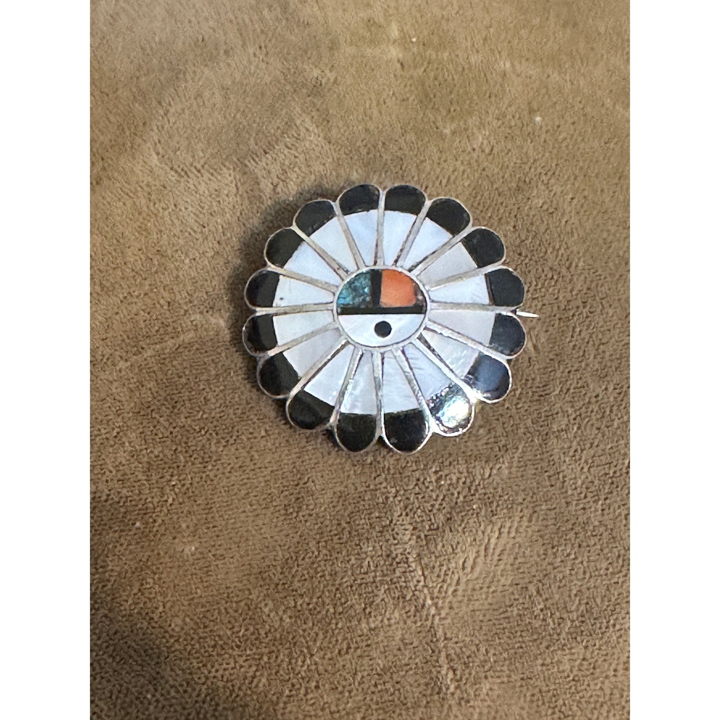 Vintage Zuni Sterling Silver & Multi Stone Sub Face Pin