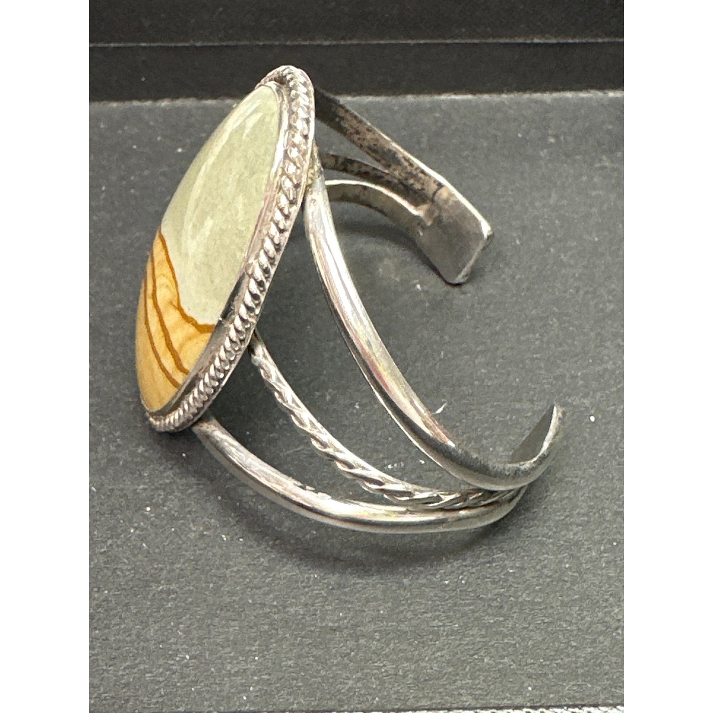 Vintage Wide Sterling Silver Native American Picture Jasper Cuff Bracelet
