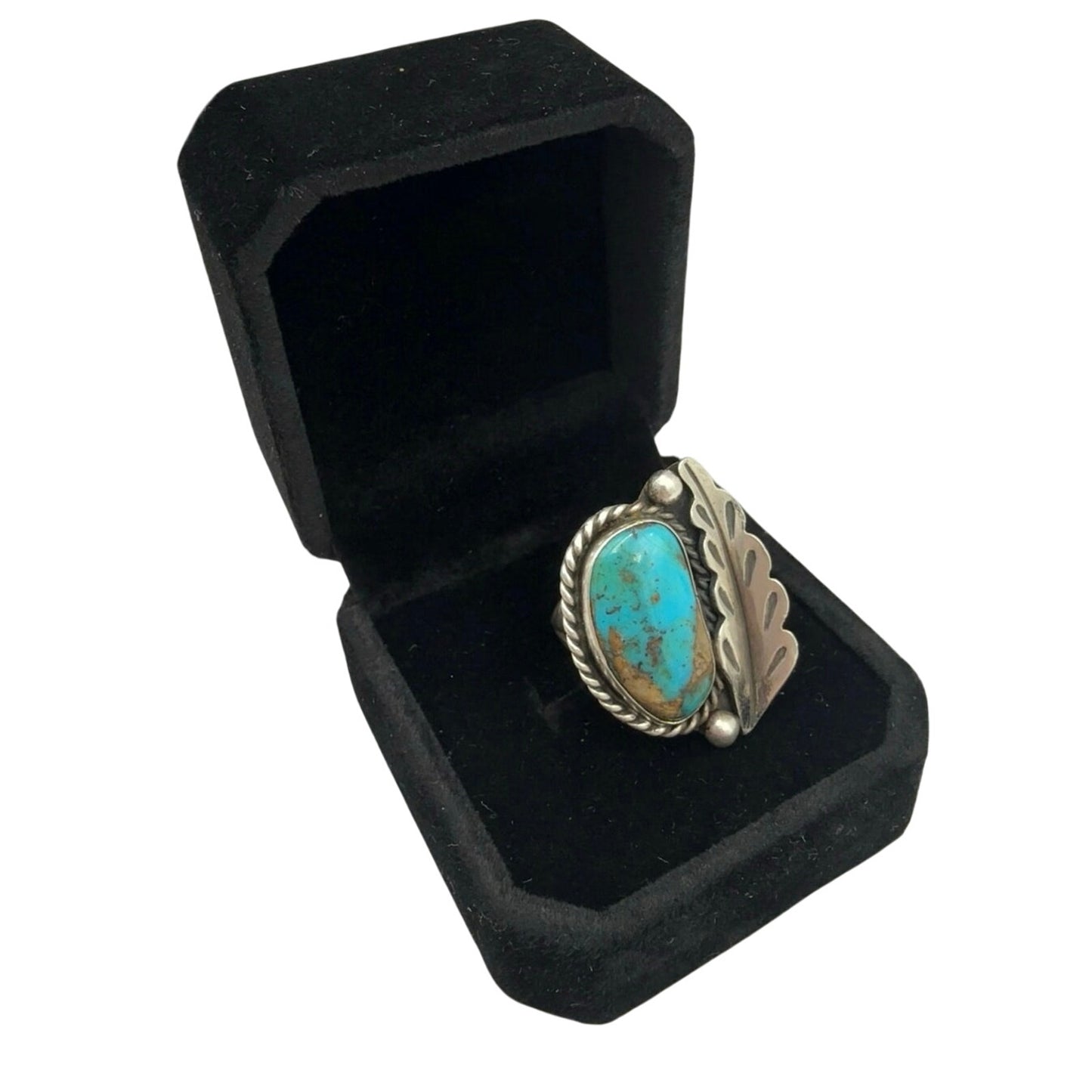 Vintage Navajo Handmade Sterling Silver and Natural Turquoise Feather Ring Size 6 3/4 - 9 grams