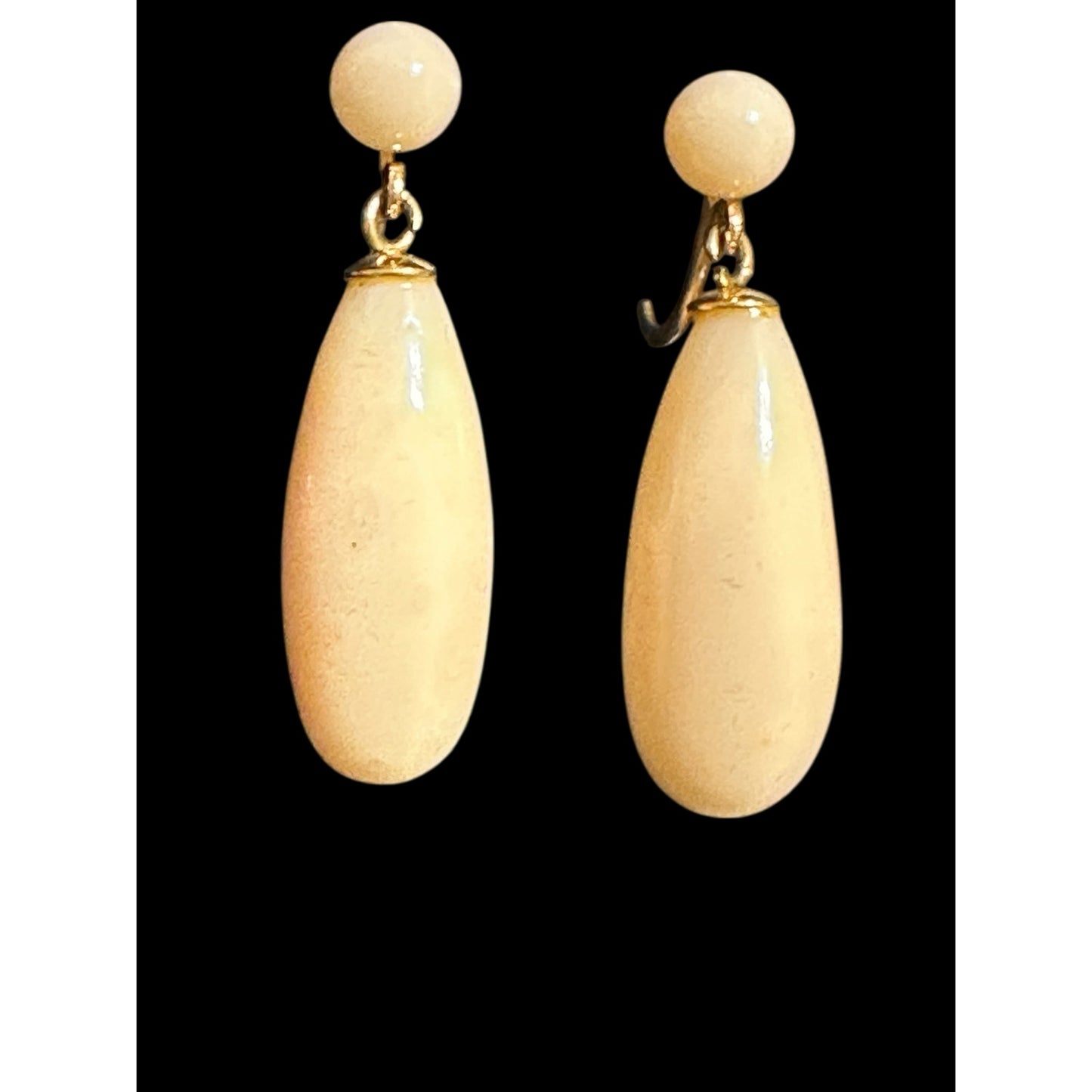 14k Yellow Gold Angel Skin Coral Tear Drop Screw Back Earrings