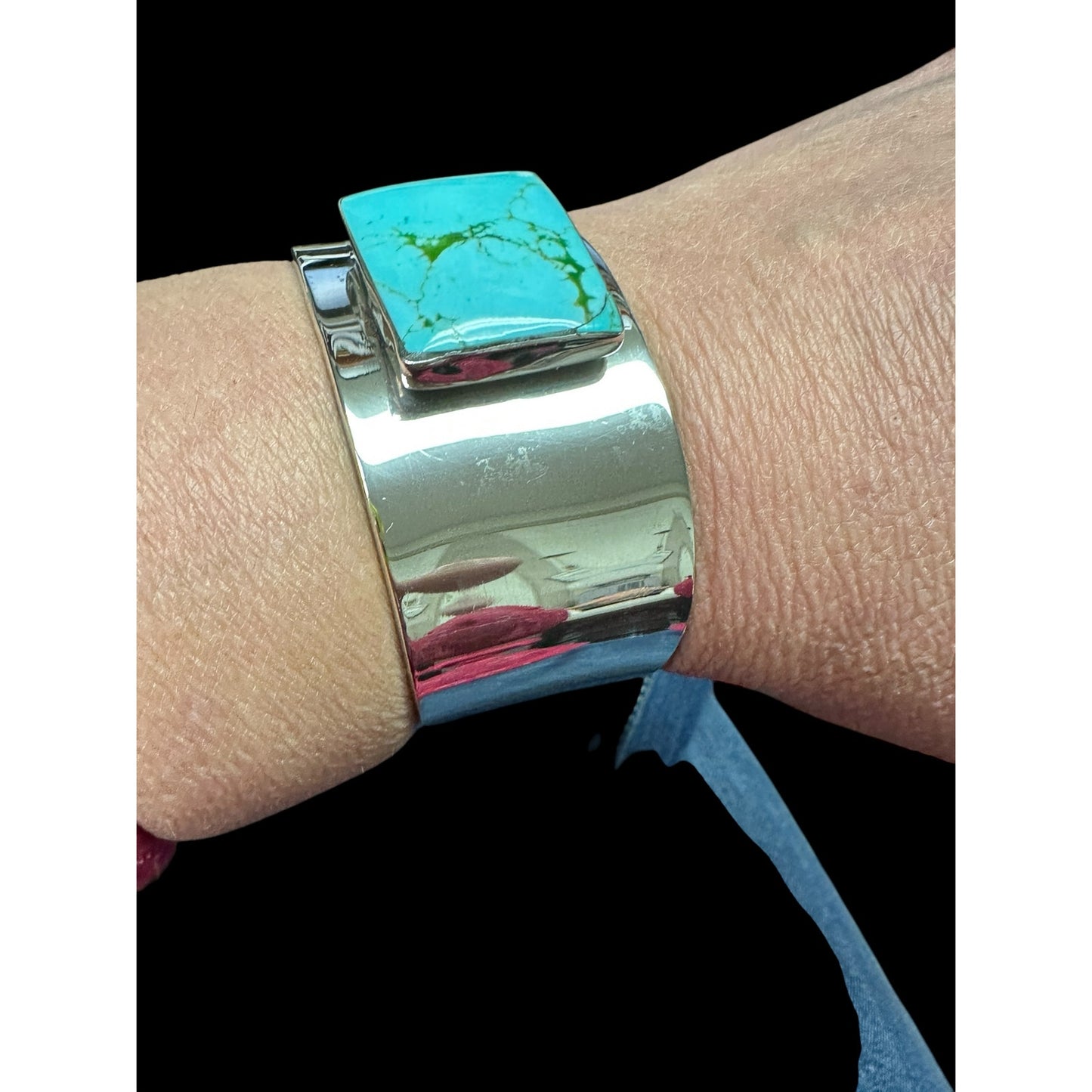 Vintage Turquoise Sterling Silver Cuff Marked Mexico 925 / Stamped JR