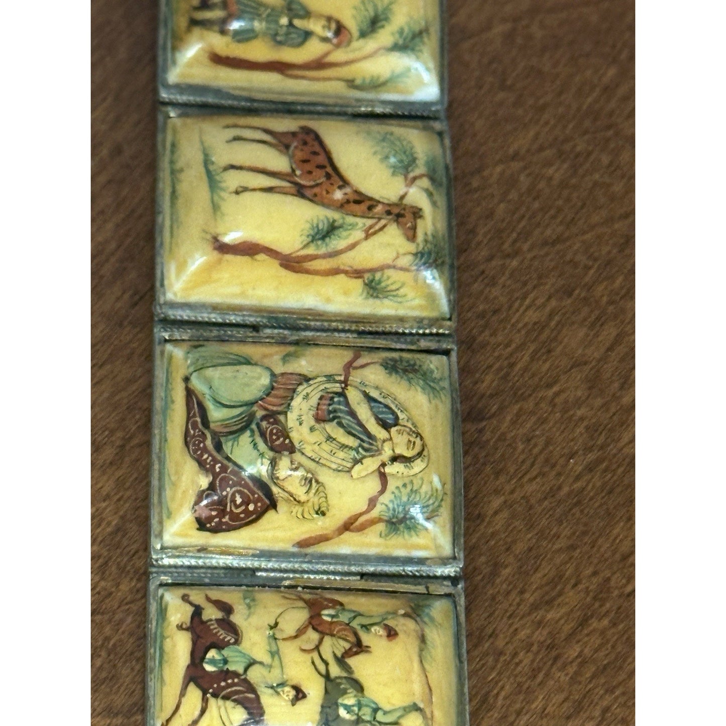 Vintage Hand Painted Persian Storyteller Bovine Bracelet 7 1/4” X 1”