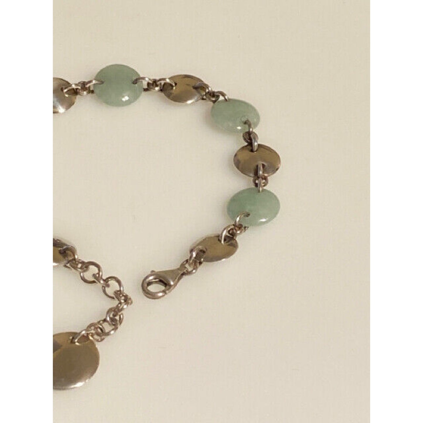 Lovely Sterling Silver Jade Disc Link Bracelet 7-8"