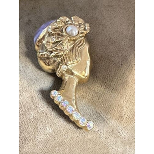 1928 Jewelry Gold Tone Retro Lady Brooch Pin